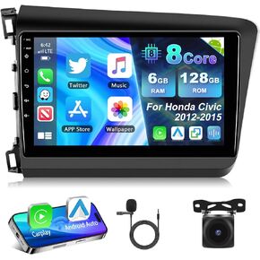 8 CORE 6G+128G 5GWiFi Upgrade Car Radio for Honda Civic 2012-2015 with Wireless Apple CarPlay/Android Auto, Podofo 9" 1280 * 720P IPS Touch Screen Stereo GPS Bluetooth DSP SWC + HD Backup Camera in Saudi Arabia