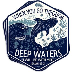 (3Pcs) When You Go Through Deep Waters Whale Shark Sticker 2" Bible Christian Faith Stickers Religious Waterproof Vinyl Sticker for Laptop, Water Bottle, Cars, Tumbler Decal Gifts for Her Him 2 Inches in Saudi Arabia