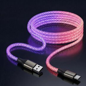 USB C Charger Cable 6A Fast Charging, RGB Gradual Color Light 66W LED Light Up Cord, USB A to USB C Data Sync Wire Compatible with iPhone 15/16, Samsung Galaxy S23/S24/S25 Ultra (Multicolor, 6FT) in Saudi Arabia