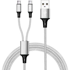 IFLASH 3 feet Dual MicroUSB Splitter Charge Cable - Power up to Two (2) Micro USB Devices At Once from a Single USB Port - Ideal for Any Micro USB Powered Device (White Color) in Saudi Arabia