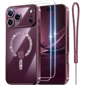 Meifigno for iPhone 18 Pro Max Case with Glitter Magnetic Ring, Burgundy in Saudi Arabia