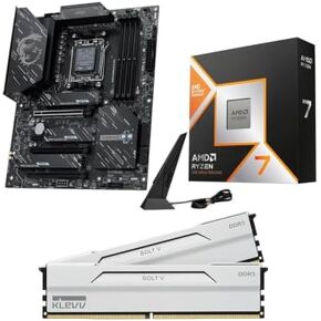 Micro Center CPU Motherboard Memory Combo: AMD Ryzen 7 9800X3D CPU Processor + MSI X870E Gaming Plus WiFi Motherboard + KLEVV Bolt V DDR5 32GB (2x16GB) 6400MHz CL30 Ram Memory White in Saudi Arabia