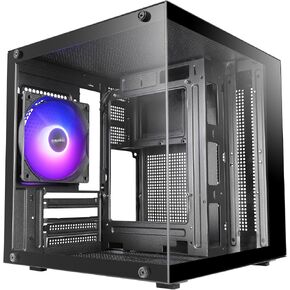 Mars Gaming MC-Cube, MicroATX PC Case, Ultra-Compact Cube Format, Panoramic Tempered Glass, 120mm ARGB Rear Fan, Support for Liquid Cooling up to 120mm, Mini Tower with USB-C, Black in Saudi Arabia
