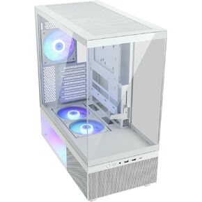 COUGAR CFV220 RGB Mid Tower PC Case, Panoramic Triple Tempered Glass, Central Flow Vent Airflow, 3X Pre-Installed ARGB PWM Fans, Supports 420mm GPU & Reverse Connector MB, Type-C (White) in Saudi Arabia