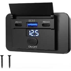 12V USB Outlet 72W PD 36W QC 18W Surface Mount Switch Voltmeter RV Marine in Saudi Arabia