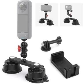 Dual Suction Cup Car Mount with Phone Holder,360°Adjustable for Action Cameras & Smartphones,Windshield,Dashboard,Boat Mount for GoPro Hero 13/12/11/10,DJI OSMO Action,Insta360 X4/X3,and More in Saudi Arabia
