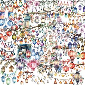 50PCS Watercolor Hanging Lantern and String Light Stickers，Clear Tree Branch Scrapbook Stickers for Journaling, Card Making,Water Bottle Suitcase Phone Skateboard Guitar Bike Laptop Scrapbook in Saudi Arabia