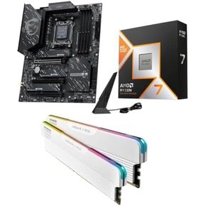 Micro Center CPU Motherboard Memory Combo: AMD Ryzen 7 9800X3D CPU Processor + MSI X870E Gaming Plus WiFi Motherboard + KLEVV Urbane V RGB DDR5 32GB 6000MHz CL30 Ram Memory White in Saudi Arabia