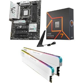 Micro Center CPU Motherboard Memory Combo: AMD Ryzen 7 7700X CPU Processor + MSI B850 Gaming Plus WiFi Motherboard + KLEVV Urbane V RGB DDR5 32GB 6000MHz CL30 Ram Memory White in Saudi Arabia