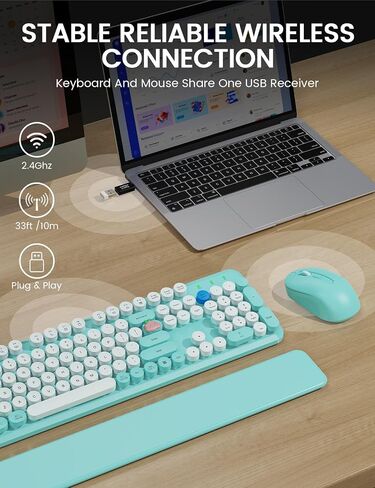 Wireless Keyboard and Mouse Combo, Typewriter Keyboard, Magnetic Wrist Rest in Saudi Arabia