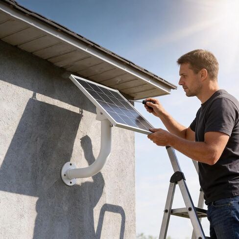 Universal Solar Panel Wall Mount Bracket, Compatible with Ring, Arlo, Eufy, Wyze, Reolink and More, 15.7 in L-Shape Arm with Adjustable Multi-Angle Tilt Head in Saudi Arabia