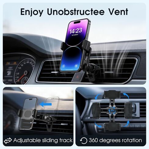 Universal Car Vent Phone Holder Mount with Extension Arm: [360° Rotation & Adjustable Length] for Optimal Viewing Angle, Fits Most Phones with Case in Saudi Arabia