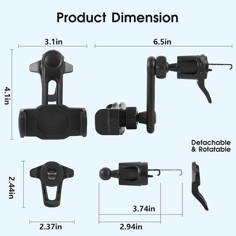 Universal Car Vent Phone Holder Mount with Extension Arm: [360° Rotation & Adjustable Length] for Optimal Viewing Angle, Fits Most Phones with Case in Saudi Arabia