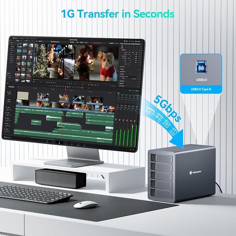 Yottamaster 5 Bay External Hard Drive Enclosure , Aluminum 150W USB3.0 3.5" HDD Enclosure for 3.5 & 2.5 Inch SATA HDD/SSD, Support 120TB(5x24TB) Direct Attached Storage DAS, Non-RAID [FS5U3] in Saudi Arabia
