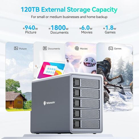 Yottamaster 5 Bay RAID Hard Drive Enclosure, 150W Aluminum USB3.0 RAID HDD Enclosure for 3.5 & 2.5 Inch SATA HDD/SSD, Support 120TB(5x24TB) Direct Attached Storage DAS RAID1/5/10/JBOD/CLONE [FS5RU3] in Saudi Arabia