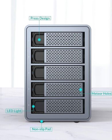 Yottamaster 5 Bay RAID Hard Drive Enclosure, 150W Aluminum USB3.0 RAID HDD Enclosure for 3.5 & 2.5 Inch SATA HDD/SSD, Support 120TB(5x24TB) Direct Attached Storage DAS RAID1/5/10/JBOD/CLONE [FS5RU3] in Saudi Arabia