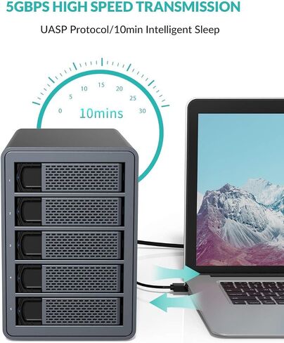 Yottamaster 5 Bay RAID Hard Drive Enclosure, 150W Aluminum USB3.0 RAID HDD Enclosure for 3.5 & 2.5 Inch SATA HDD/SSD, Support 120TB(5x24TB) Direct Attached Storage DAS RAID1/5/10/JBOD/CLONE [FS5RU3] in Saudi Arabia