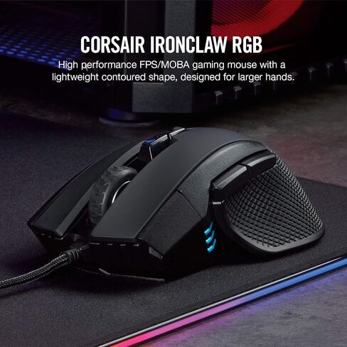 CORSAIR IRONCLAW RGB - FPS and MOBA Gaming Mouse - 18,000 DPI Optical Sensor - Backlit RGB LED, Black (Renewed) in Saudi Arabia