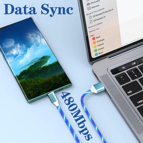 3 Pack Led USB C Charging Cable Light Up Type C Charger LED Light Up Fast USB-C to USB-A Charge Cord Compatible with Samsng Galaxy S23 S22 Plus Note 20 10 Pixel(6.6FT,Blue Colorful Green) in Saudi Arabia