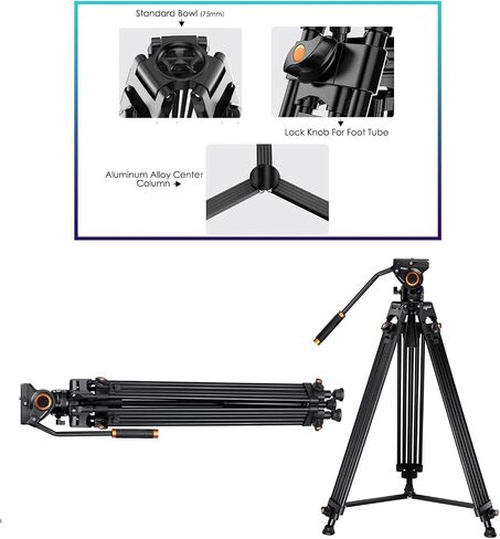 Professional Quad Tube Aluminium 72" Tripod for Sony PXW-X70 (Fluid Head) in Saudi Arabia