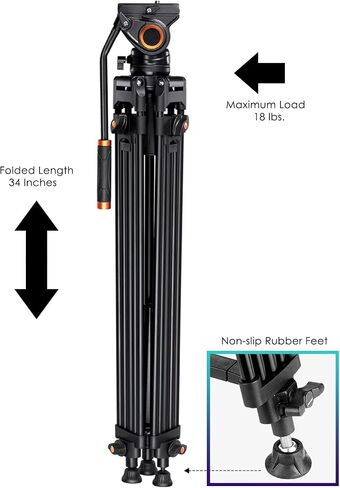 Professional Quad Tube Aluminium 72" Tripod for Sony PXW-X70 (Fluid Head) in Saudi Arabia