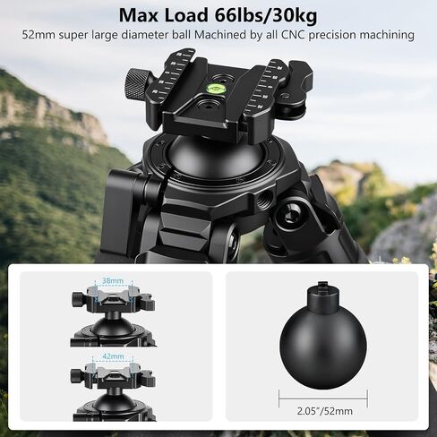 MK364C Carbon Fiber Hunting Tripod with 52mm Lever Ball Head, 66lbs Load Arca Quick Release, 4-Section Legs Lightweight Tripod for Camera Spotting Scope Wildlife Outdoor Photography in Saudi Arabia