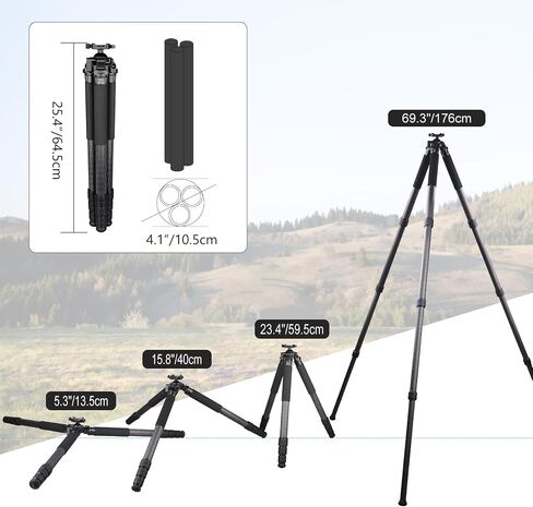 MK364C Carbon Fiber Hunting Tripod with 52mm Lever Ball Head, 66lbs Load Arca Quick Release, 4-Section Legs Lightweight Tripod for Camera Spotting Scope Wildlife Outdoor Photography in Saudi Arabia