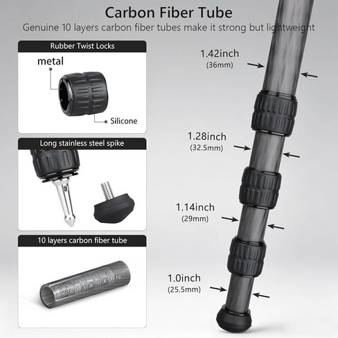 MK364C Carbon Fiber Hunting Tripod with 52mm Lever Ball Head, 66lbs Load Arca Quick Release, 4-Section Legs Lightweight Tripod for Camera Spotting Scope Wildlife Outdoor Photography in Saudi Arabia