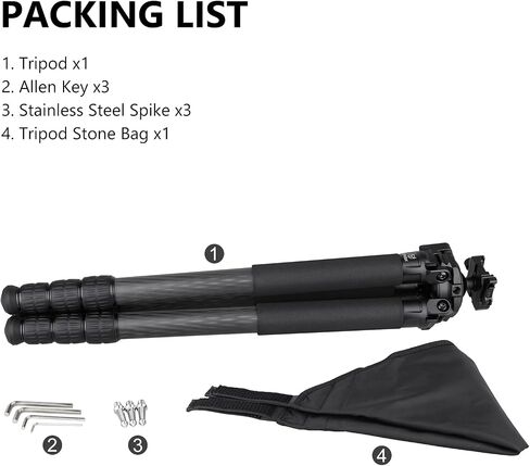 MK364C Carbon Fiber Hunting Tripod with 52mm Lever Ball Head, 66lbs Load Arca Quick Release, 4-Section Legs Lightweight Tripod for Camera Spotting Scope Wildlife Outdoor Photography in Saudi Arabia