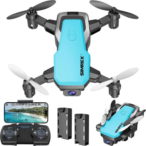 SIMREX Mini Drone with 720P Camera for Kids & Beginners - Foldable RC Quadcopter, Optical Flow Positioning, Altitude Hold, 3D Flip, 2 Batteries 20Min Flight, Safe & Easy Indoor Outdoor Flying Toy Gift (Blue) in Saudi Arabia