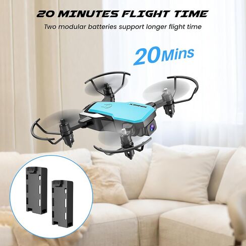 SIMREX Mini Drone with 720P Camera for Kids & Beginners - Foldable RC Quadcopter, Optical Flow Positioning, Altitude Hold, 3D Flip, 2 Batteries 20Min Flight, Safe & Easy Indoor Outdoor Flying Toy Gift (Blue) in Saudi Arabia