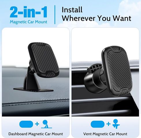 Magnetic Car Mount - 2-in-1 Car Phone Holder for Dash & Vent Mounting | 360° Rotation | Ultra-Strong Grip for All Phones【Super Magnets】 | Cell Phone Holders for Your Car Accessories in Saudi Arabia