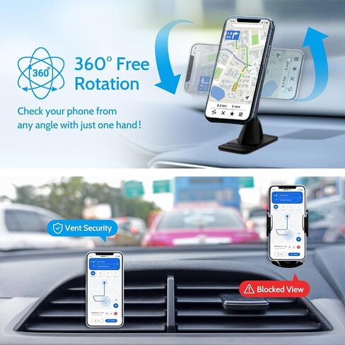 Magnetic Car Mount - 2-in-1 Car Phone Holder for Dash & Vent Mounting | 360° Rotation | Ultra-Strong Grip for All Phones【Super Magnets】 | Cell Phone Holders for Your Car Accessories in Saudi Arabia