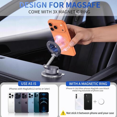 Closima for MagSafe Car Phone Holder [90+ LBS Strongest Suction & 4000gf Magnet] 360° Adjustable Phone Holders for Your Car, Cell Phone Car Mount for iPhone & Android in Saudi Arabia