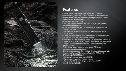 Nitecore EDC27 UHi Ultra Slim EDC Flashlight -3100 Lumens w/Eco-Sensa USB-C Charging Cable Included in Saudi Arabia