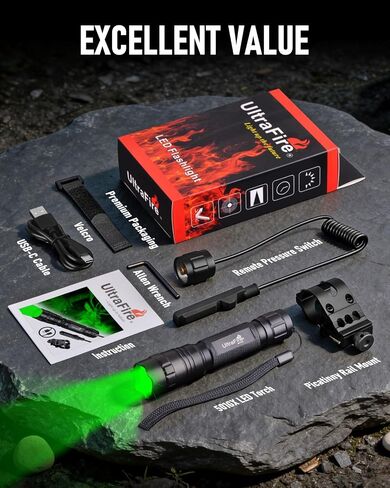 ULTRAFIRE 501GX Green LED Hunting Flashlight Kit, 600 Lumens, 520-530nm in Saudi Arabia