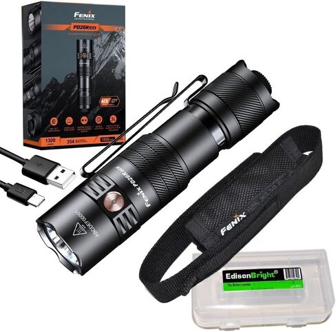 Fenix PD26R ACE 1300 Lumen Rechargeable EDC LED Flashlight Compact Dual Switch for Everyday Carry Tactical Duty Camping Outdoor Use w/EdisonBright Acc. case in Saudi Arabia