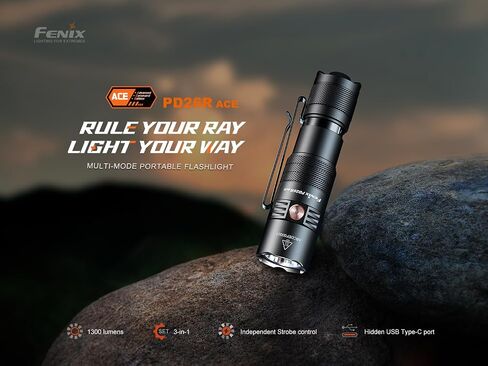 Fenix PD26R ACE 1300 Lumen Rechargeable EDC LED Flashlight Compact Dual Switch for Everyday Carry Tactical Duty Camping Outdoor Use w/EdisonBright Acc. case in Saudi Arabia
