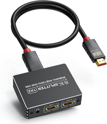 BolAAzuL HDMI 2.1 Splitter 1 in 2 Out 4K 120Hz w/ 8K HDMI Cable & Power in Saudi Arabia