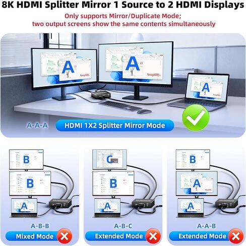BolAAzuL HDMI 2.1 Splitter 1 in 2 Out 4K 120Hz w/ 8K HDMI Cable & Power in Saudi Arabia