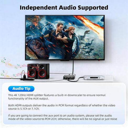 BolAAzuL HDMI 2.1 Splitter 1 in 2 Out 4K 120Hz w/ 8K HDMI Cable & Power in Saudi Arabia
