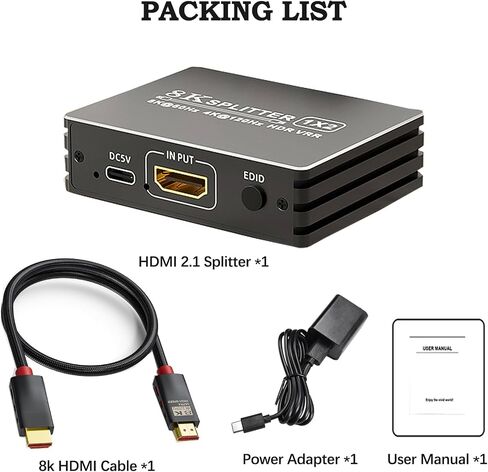 BolAAzuL HDMI 2.1 Splitter 1 in 2 Out 4K 120Hz w/ 8K HDMI Cable & Power in Saudi Arabia