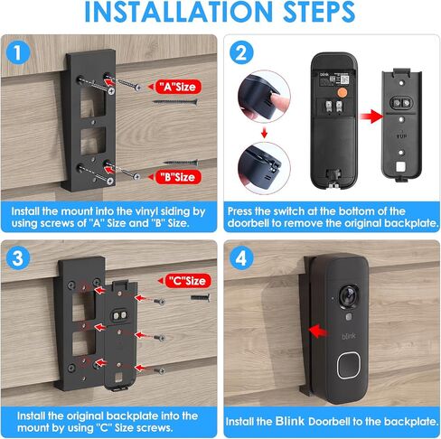 Vinyl Siding Mount for Blink Wired/ Battery Doorbell 2K+, Adjustable Angle Doorbell Wedge Corner Mounting Bracket Kit for Blink Doorbell Camera Solve Siding Tilt Problem(4" Standard Vinyl Siding Only) in Saudi Arabia