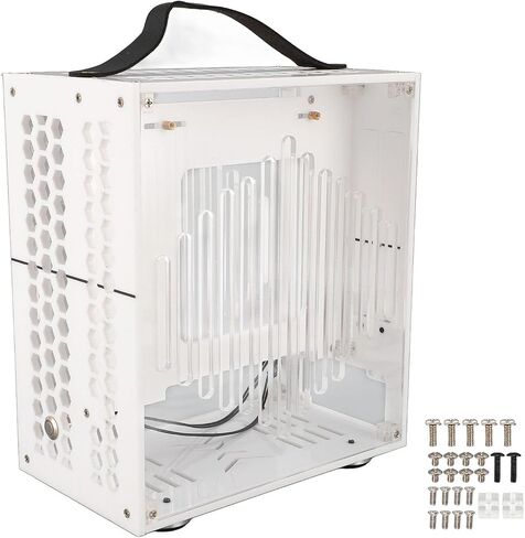 Mini ITX PC Case Clear Acrylic Small Form Factor Computer Case 360 Open Hollow Airflow Design with Handle for DIY PSU 190mm GPU (Transparent) in Saudi Arabia
