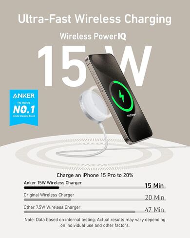 Anker MagSafe Charger Pad Compatible, MagGo iPhone 16 Wireless Charging Pad, Qi2 Certified 15W Wireless Charger for iPhone 16/16 Plus/16 Pro/16 Pro Max/15/14/13/12 Series (White, No Adapter) in Saudi Arabia