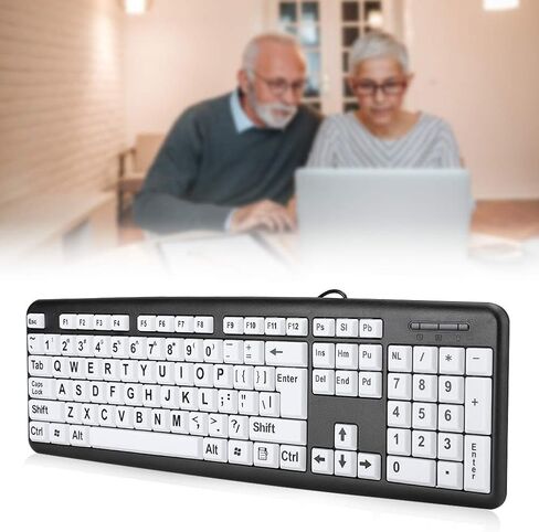 104 Keys Large Print Keyboard, Wired USB Computer Keyboard with Oversized Print Letters for Low Vision, Elderly, Seniors, Visually Impaired in Saudi Arabia