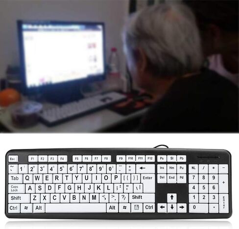 104 Keys Large Print Keyboard, Wired USB Computer Keyboard with Oversized Print Letters for Low Vision, Elderly, Seniors, Visually Impaired in Saudi Arabia