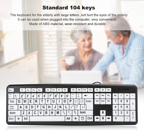 104 Keys Large Print Keyboard, Wired USB Computer Keyboard with Oversized Print Letters for Low Vision, Elderly, Seniors, Visually Impaired in Saudi Arabia