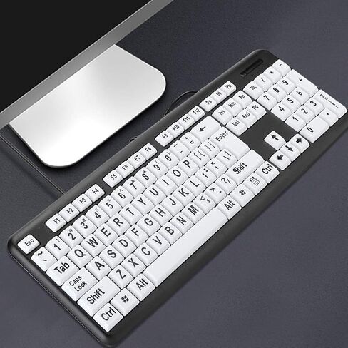 104 Keys Large Print Keyboard, Wired USB Computer Keyboard with Oversized Print Letters for Low Vision, Elderly, Seniors, Visually Impaired in Saudi Arabia