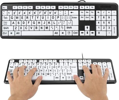 104 Keys Large Print Keyboard, Wired USB Computer Keyboard with Oversized Print Letters for Low Vision, Elderly, Seniors, Visually Impaired in Saudi Arabia